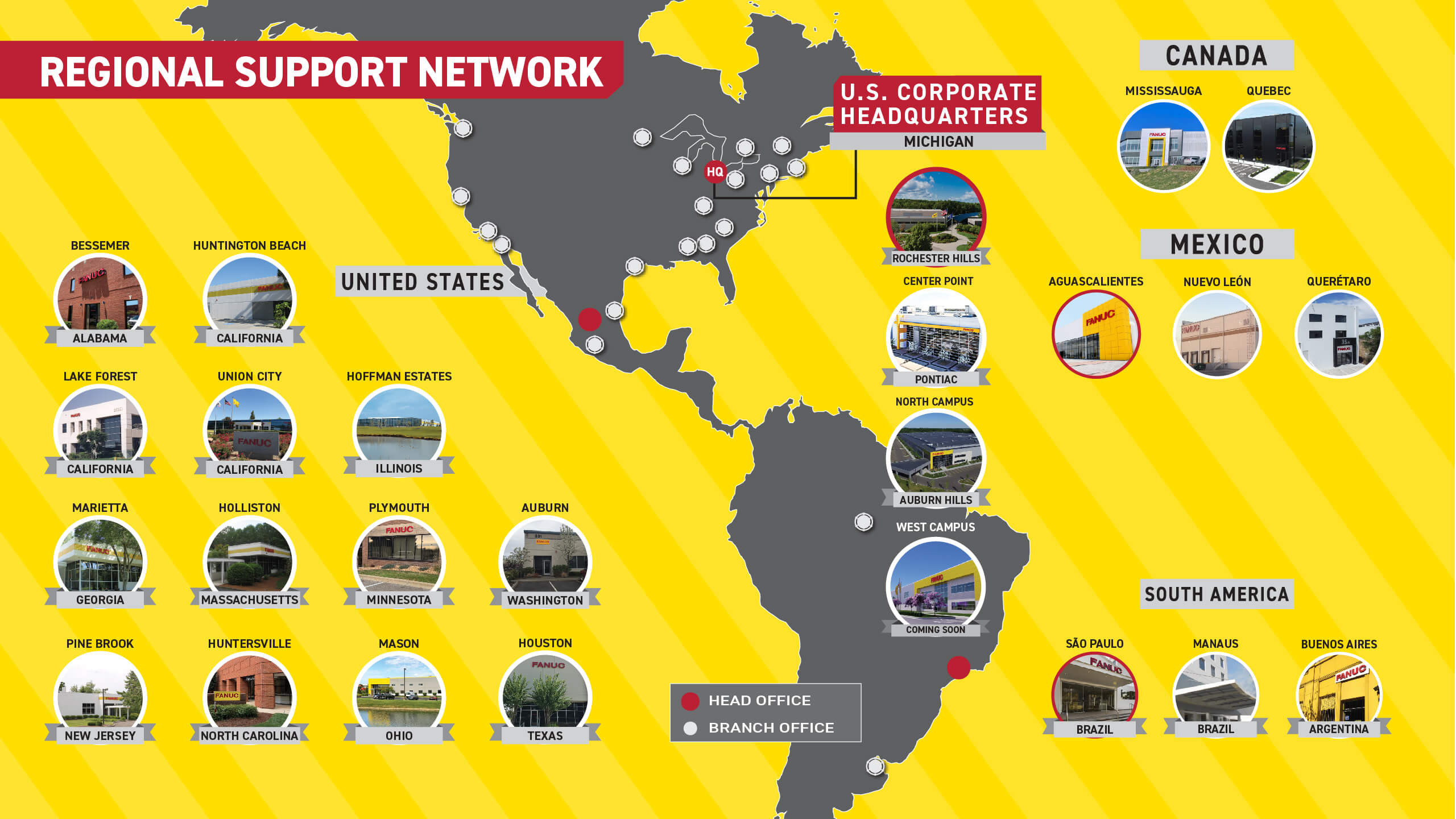 FANUC America Regional Support Map
