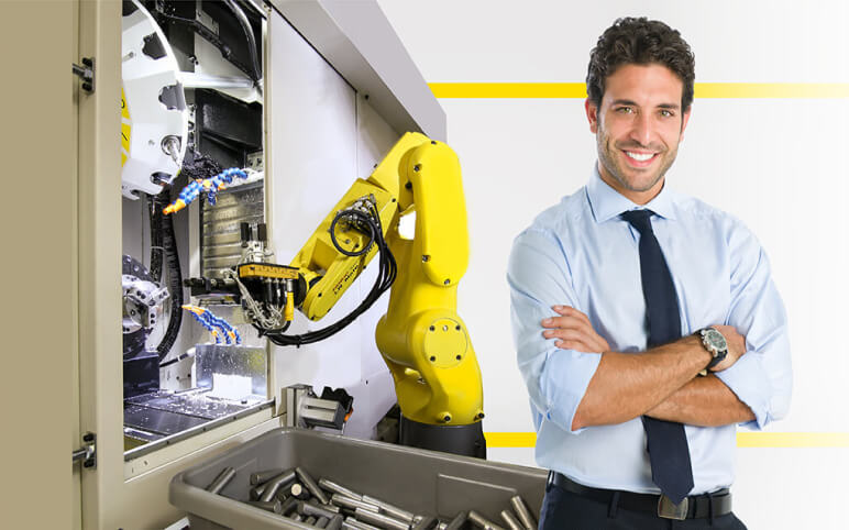 Person getting an automation evaluation from FANUC