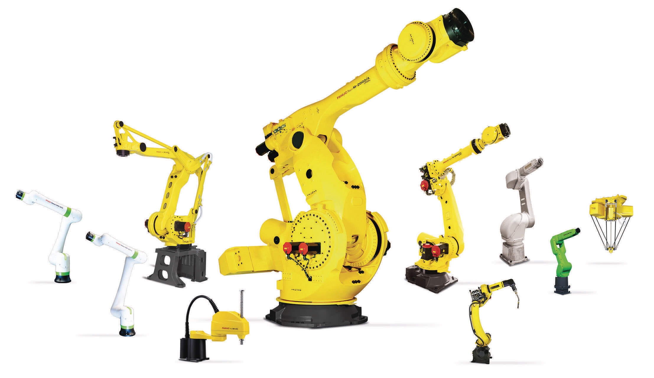Various FANUC Robots lined up 