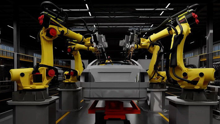 R 2000 car assembly line rendering isaac sim