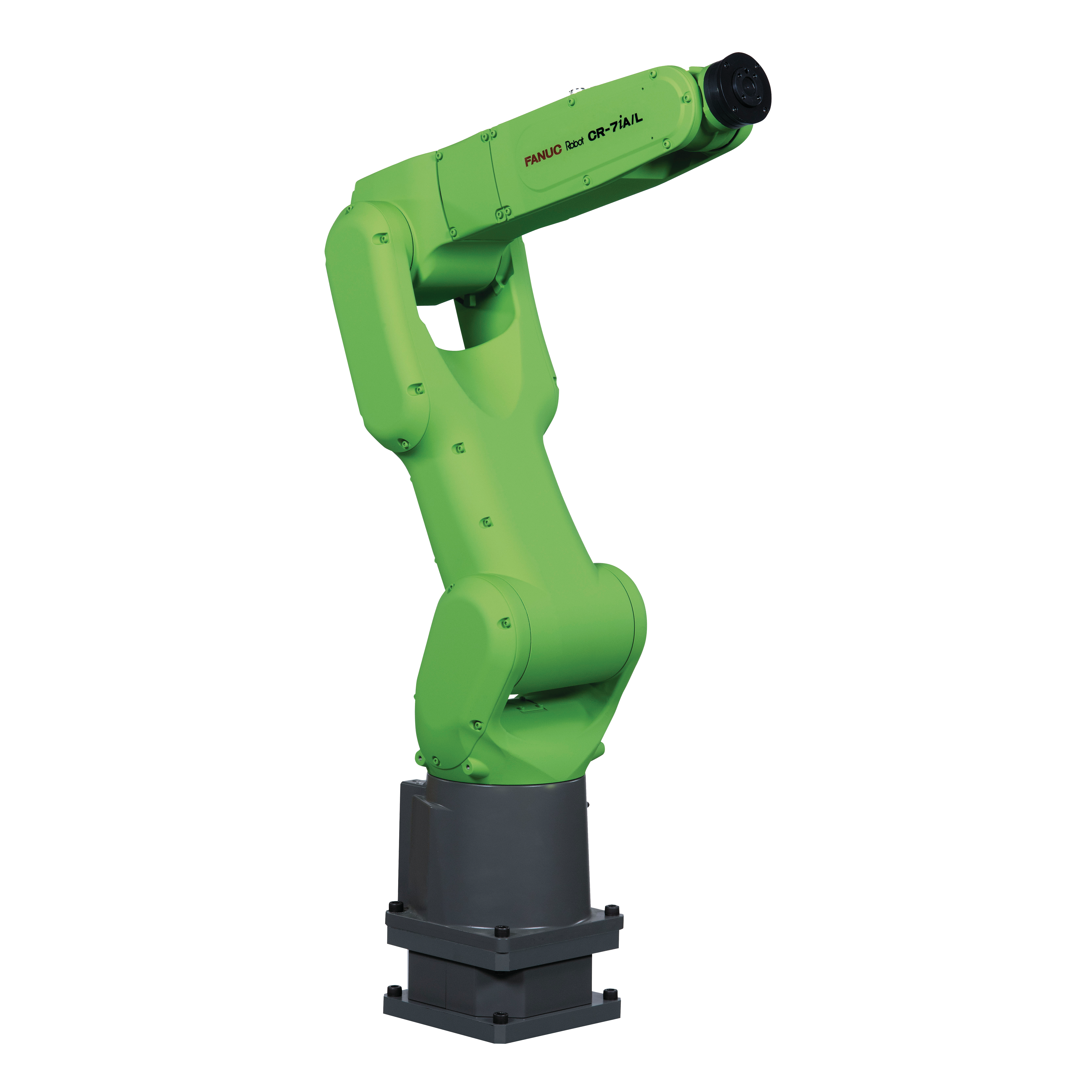 FANUC Robot CR-7iA/L collaborative 6-axis robotic arm in lime green, mounted on a dark gray base